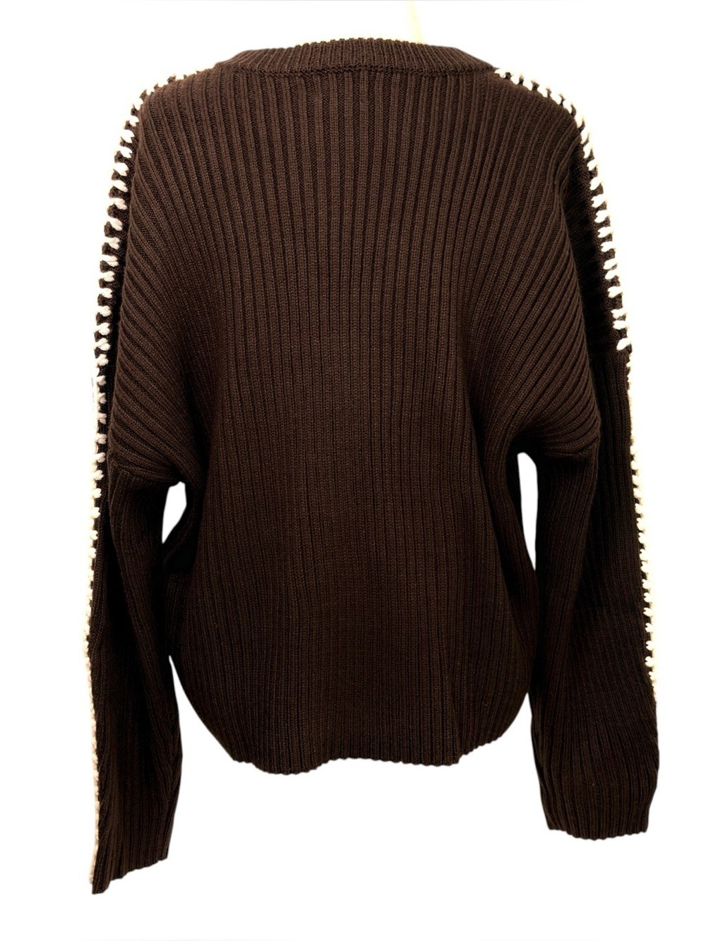Elan Ribbed Blanket Stitch Sweater Brown M Granola Girl Cozy Indie Boho Earthy - Picture 9 of 12